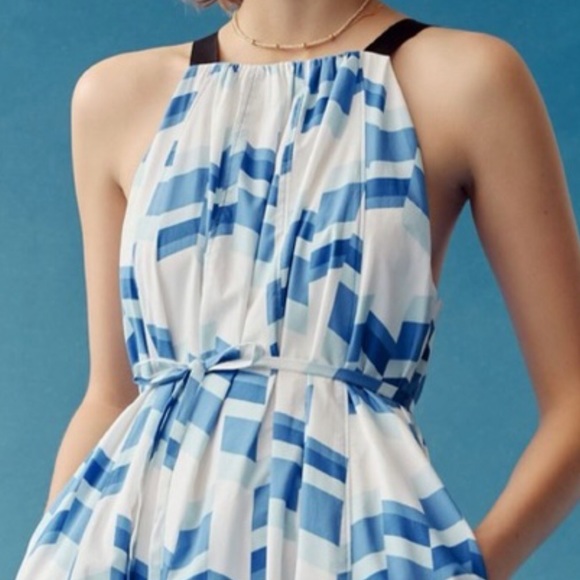 🥳 HP Peter Som x Anthropologie Larissa M Blue Print Tiered Belted Maxi Dress - Picture 7 of 8
